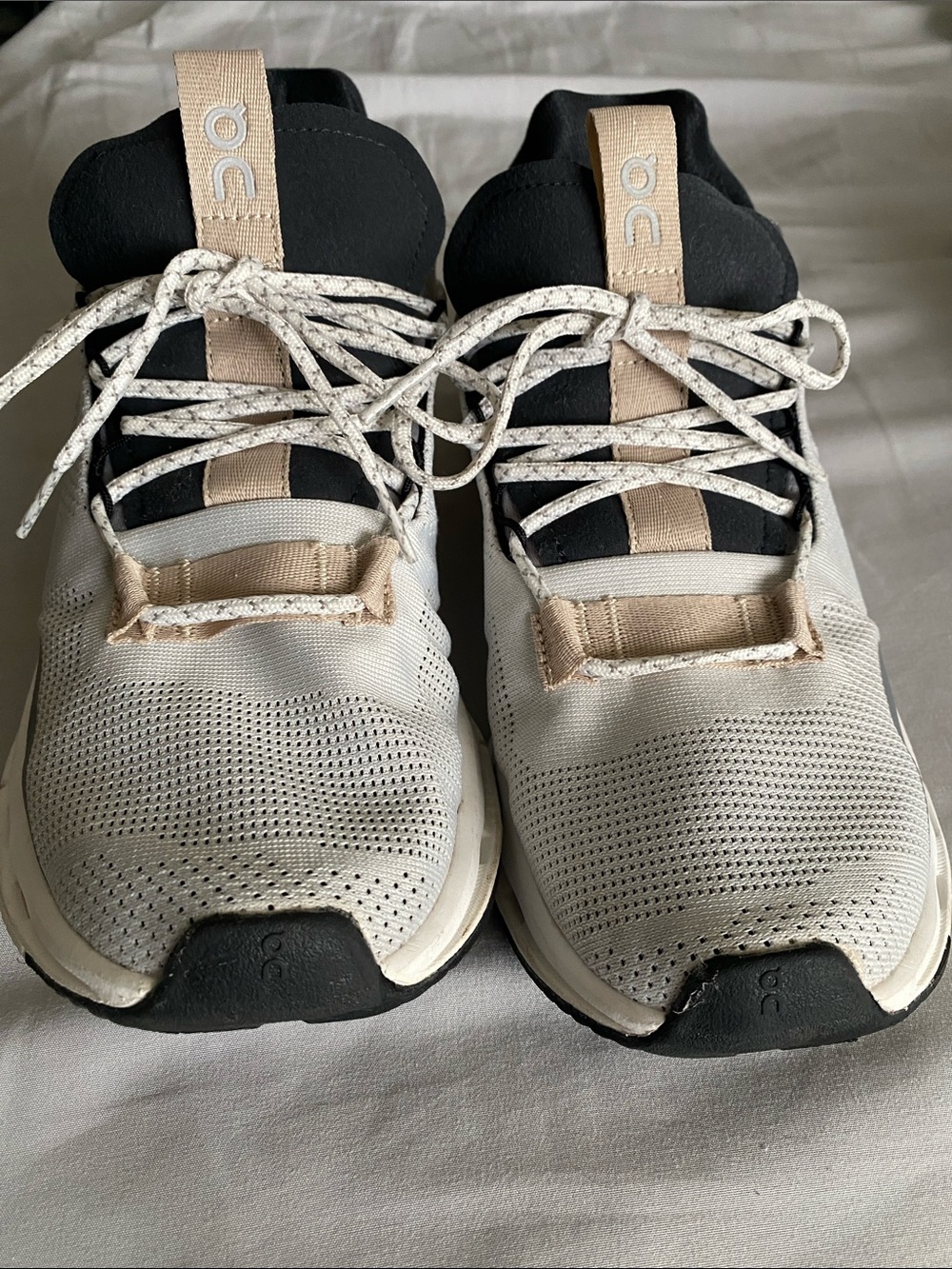 On Running Women’s Athletic Sneakers in Black & Cream with Beige Accents